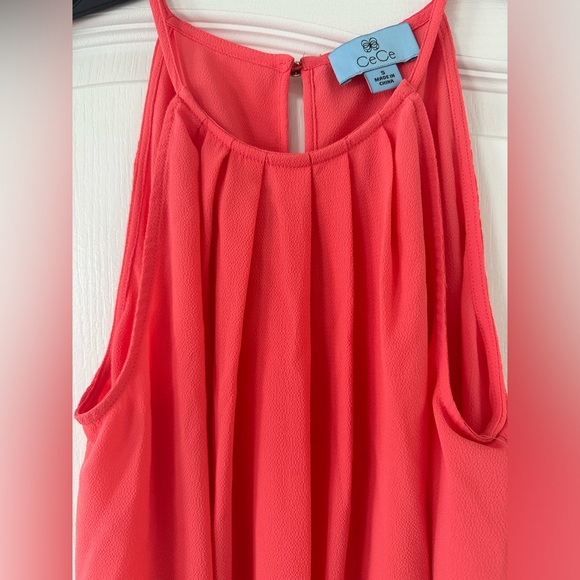 NWT CeCe Pleated Halter Tank Top - Bay Coral - Size Small - Picture 4 of 7